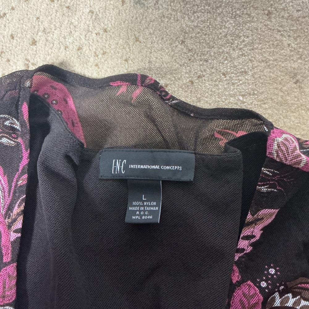 Y2K INC Womens L‎ Paisley Mesh Tie Front 2-in-1 Layered Black 3/4 Sleeve Top - Picture 4 of 5